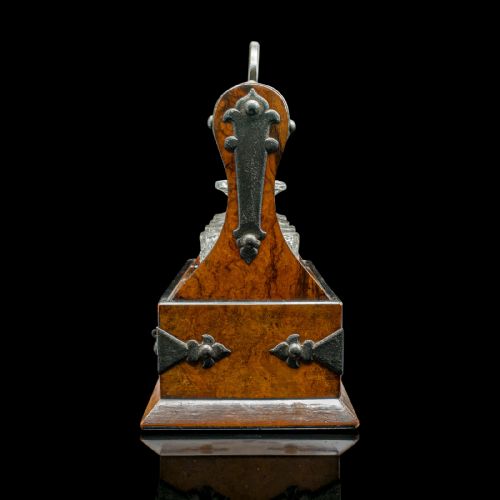 fig 3. Small Antique Tantalus, English, Walnut, 3 Decanters, Gothic Revival, Victorian