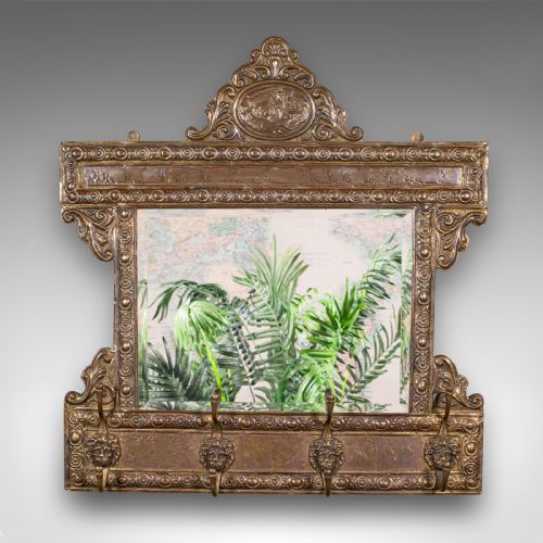 ANTIQUE HALLWAY VALET MIRROR DUTCH BRASS RECEPTION WALL EDWARDIAN C1910 - ADDITIONAL PHOTO 1