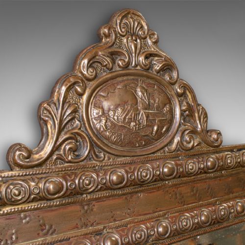 ANTIQUE HALLWAY VALET MIRROR DUTCH BRASS RECEPTION WALL EDWARDIAN C1910 - ADDITIONAL PHOTO 3