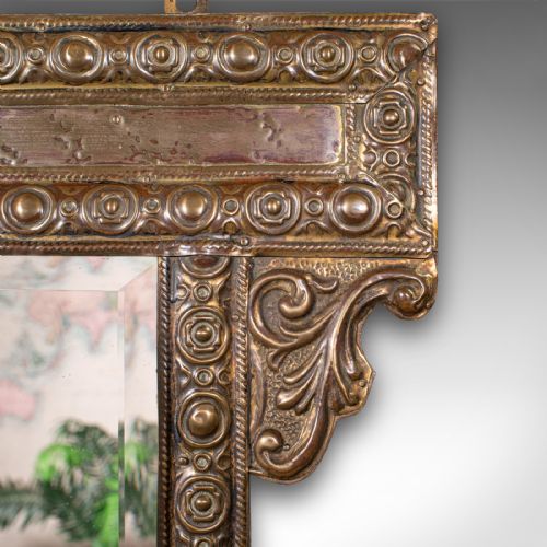 ANTIQUE HALLWAY VALET MIRROR DUTCH BRASS RECEPTION WALL EDWARDIAN C1910 - ADDITIONAL PHOTO 5