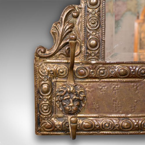 ANTIQUE HALLWAY VALET MIRROR DUTCH BRASS RECEPTION WALL EDWARDIAN C1910 - ADDITIONAL PHOTO 7