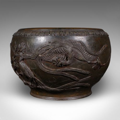 ANTIQUE JARDINIERE BOWL JAPANESE BRONZE DECORATIVE PLANTER EDO VICTORIAN - ADDITIONAL PHOTO 1