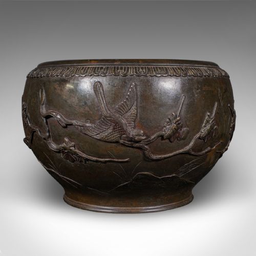 ANTIQUE JARDINIERE BOWL JAPANESE BRONZE DECORATIVE PLANTER EDO VICTORIAN - ADDITIONAL PHOTO 2