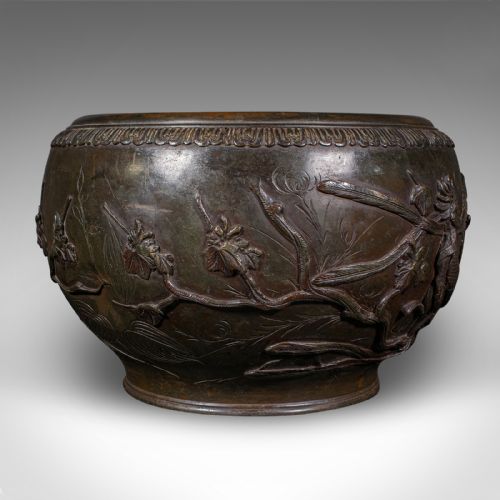 ANTIQUE JARDINIERE BOWL JAPANESE BRONZE DECORATIVE PLANTER EDO VICTORIAN - ADDITIONAL PHOTO 4