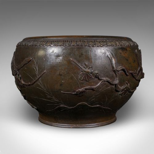 ANTIQUE JARDINIERE BOWL JAPANESE BRONZE DECORATIVE PLANTER EDO VICTORIAN - ADDITIONAL PHOTO 5