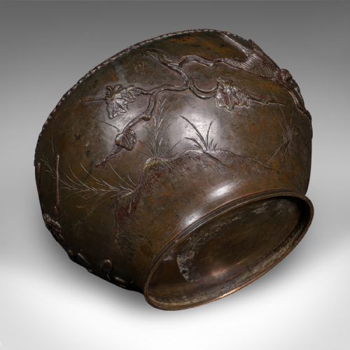 ANTIQUE JARDINIERE BOWL JAPANESE BRONZE DECORATIVE PLANTER EDO VICTORIAN - ADDITIONAL PHOTO 7