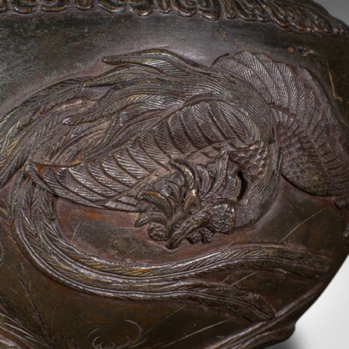 ANTIQUE JARDINIERE BOWL JAPANESE BRONZE DECORATIVE PLANTER EDO VICTORIAN - ADDITIONAL PHOTO 8