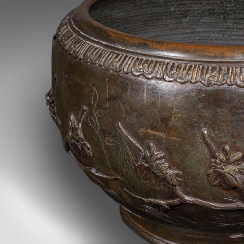 ANTIQUE JARDINIERE BOWL JAPANESE BRONZE DECORATIVE PLANTER EDO VICTORIAN - ADDITIONAL PHOTO 11