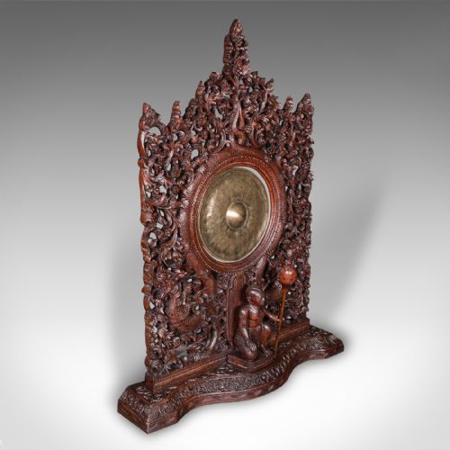 Ornate Antique Temple Gong, Burmese, Carved, Mounted Chime, Victorian, C.1900