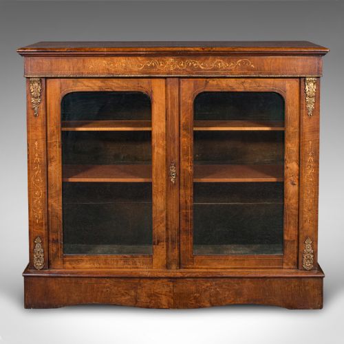 fig 2. Antique Twin Pier Cabinet, English, Walnut, Boxwood, Glazed Bookcase, Regency