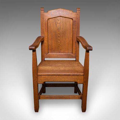 ANTIQUE SCHOOLMASTER'S CHAIR ENGLISH OAK DESK ELBOW SEAT EDWARDIAN C1910 - ADDITIONAL PHOTO 1