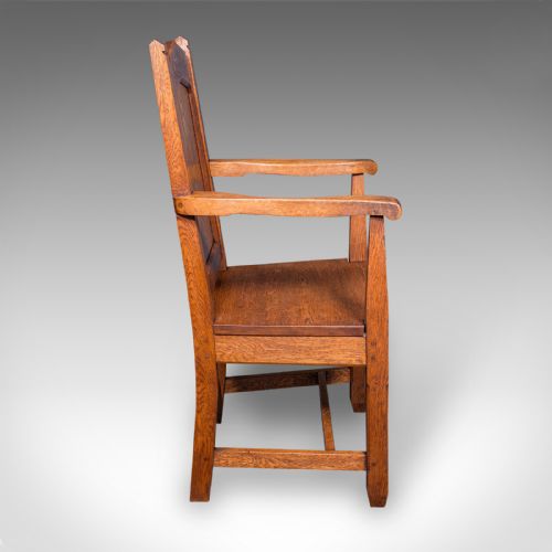 ANTIQUE SCHOOLMASTER'S CHAIR ENGLISH OAK DESK ELBOW SEAT EDWARDIAN C1910 - ADDITIONAL PHOTO 2