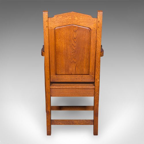 ANTIQUE SCHOOLMASTER'S CHAIR ENGLISH OAK DESK ELBOW SEAT EDWARDIAN C1910 - ADDITIONAL PHOTO 3
