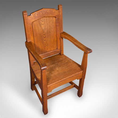 ANTIQUE SCHOOLMASTER'S CHAIR ENGLISH OAK DESK ELBOW SEAT EDWARDIAN C1910 - ADDITIONAL PHOTO 4