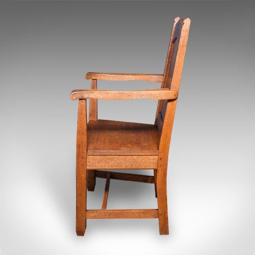 ANTIQUE SCHOOLMASTER'S CHAIR ENGLISH OAK DESK ELBOW SEAT EDWARDIAN C1910 - ADDITIONAL PHOTO 5