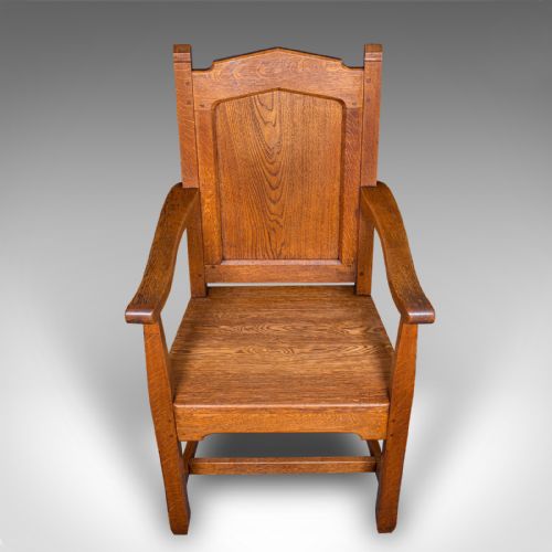 ANTIQUE SCHOOLMASTER'S CHAIR ENGLISH OAK DESK ELBOW SEAT EDWARDIAN C1910 - ADDITIONAL PHOTO 6