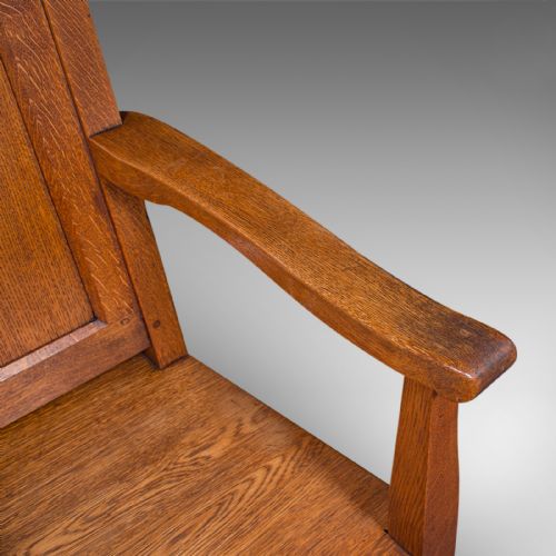 ANTIQUE SCHOOLMASTER'S CHAIR ENGLISH OAK DESK ELBOW SEAT EDWARDIAN C1910 - ADDITIONAL PHOTO 7