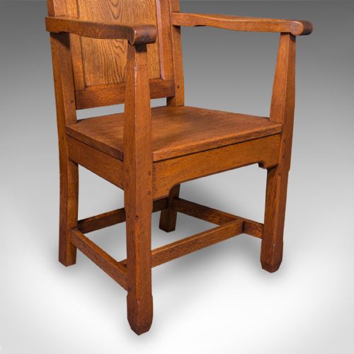 ANTIQUE SCHOOLMASTER'S CHAIR ENGLISH OAK DESK ELBOW SEAT EDWARDIAN C1910 - ADDITIONAL PHOTO 9