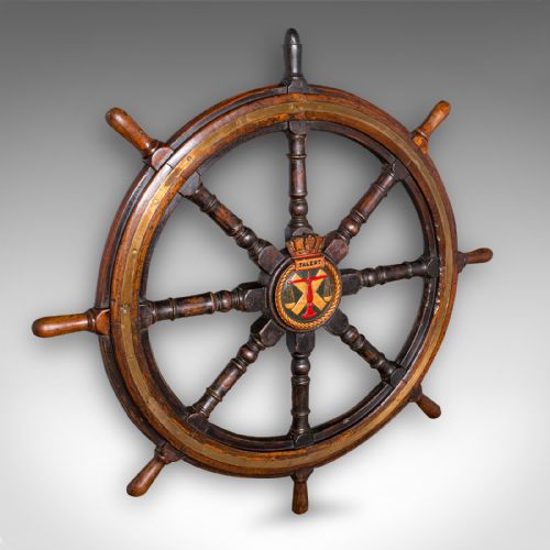 4' Large Antique Ship's Wheel, English, Oak, Decorative Maritime Helm, Victorian
