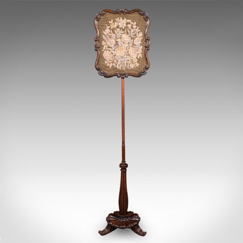 ANTIQUE FIRESIDE POLE SCREEN ENGLISH NEEDLEPOINT ADJUSTABLE WILLIAM IV 1835 - ADDITIONAL PHOTO 1