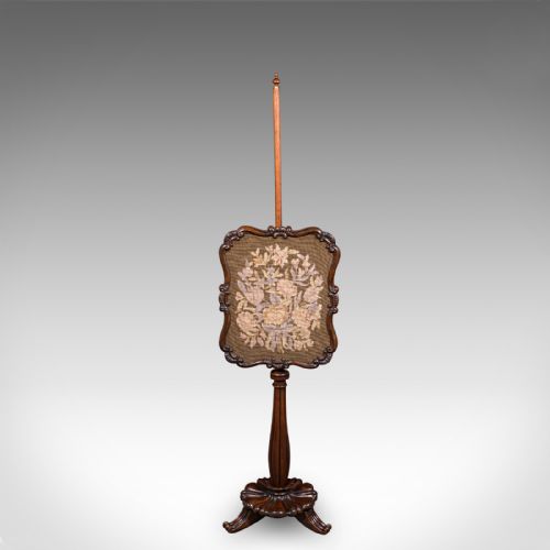 ANTIQUE FIRESIDE POLE SCREEN ENGLISH NEEDLEPOINT ADJUSTABLE WILLIAM IV 1835 - ADDITIONAL PHOTO 2