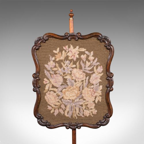ANTIQUE FIRESIDE POLE SCREEN ENGLISH NEEDLEPOINT ADJUSTABLE WILLIAM IV 1835 - ADDITIONAL PHOTO 6
