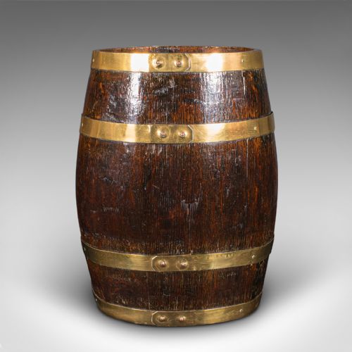 ANTIQUE OVAL STICK STAND ENGLISH OAK COOPERED BARREL UMBRELLA LOOP VICTORIAN - ADDITIONAL PHOTO 2