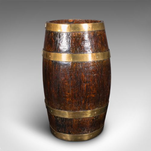 ANTIQUE OVAL STICK STAND ENGLISH OAK COOPERED BARREL UMBRELLA LOOP VICTORIAN - ADDITIONAL PHOTO 4