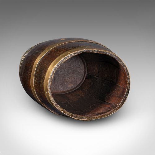 ANTIQUE OVAL STICK STAND ENGLISH OAK COOPERED BARREL UMBRELLA LOOP VICTORIAN - ADDITIONAL PHOTO 5