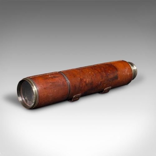 ANTIQUE 3 DRAW TELESCOPE ENGLISH BRASS LEATHER NEWTON CO VICTORIAN C1870 - ADDITIONAL PHOTO 1