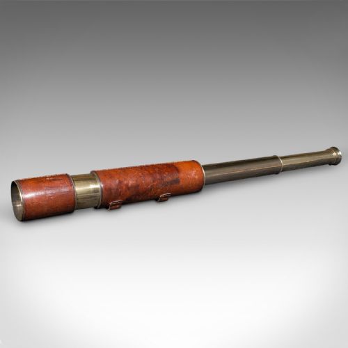 ANTIQUE 3 DRAW TELESCOPE ENGLISH BRASS LEATHER NEWTON CO VICTORIAN C1870 - ADDITIONAL PHOTO 2