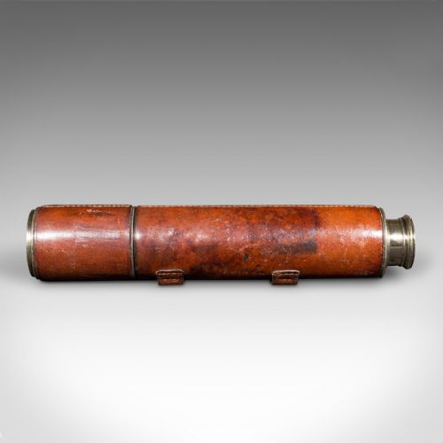 ANTIQUE 3 DRAW TELESCOPE ENGLISH BRASS LEATHER NEWTON CO VICTORIAN C1870 - ADDITIONAL PHOTO 3