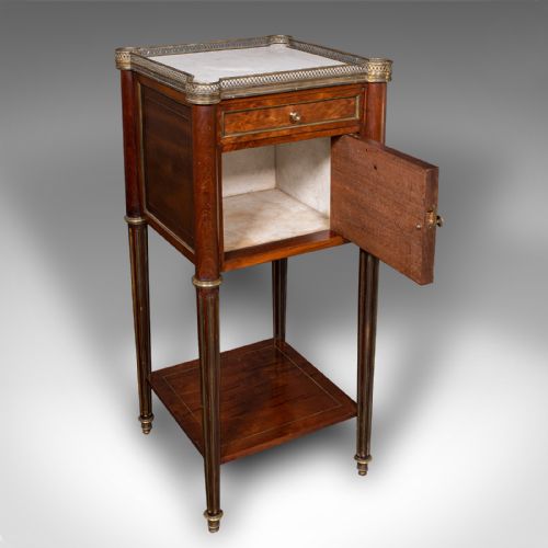 ANTIQUE BEDSIDE TABLE FRENCH WALNUT MARBLE NIGHTSTAND VICTORIAN CIRCA 1840 - ADDITIONAL PHOTO 1
