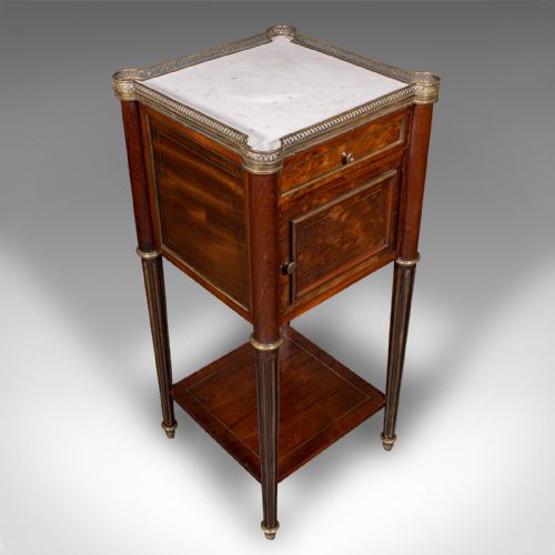 ANTIQUE BEDSIDE TABLE FRENCH WALNUT MARBLE NIGHTSTAND VICTORIAN CIRCA 1840 - ADDITIONAL PHOTO 7