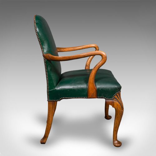 fig 2. Antique Clerk's Desk Chair, English, Beech, Leather, Elbow Seat, Home, Office