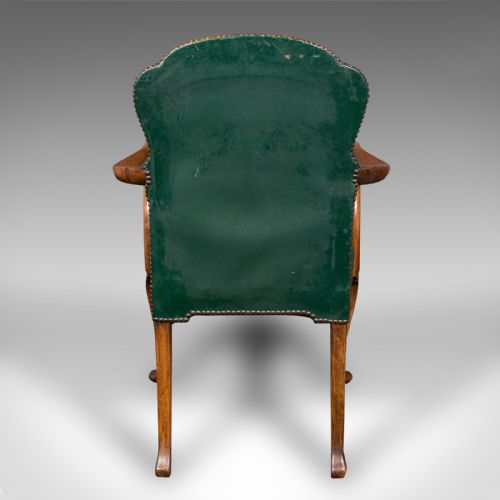 fig 3. Antique Clerk's Desk Chair, English, Beech, Leather, Elbow Seat, Home, Office