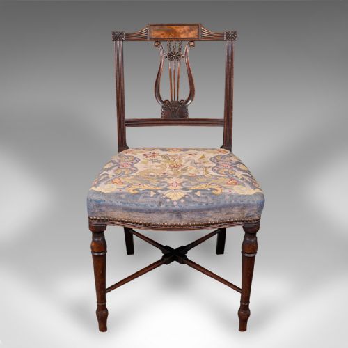 fig 1. Antique Embroidered Chair, English, Walnut, Needlepoint, Bedroom, Hall, Regency