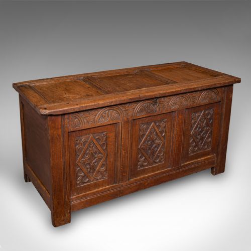 Large Antique Coffer, English, Oak Storage Trunk, Linen Chest, William Iii, 1700