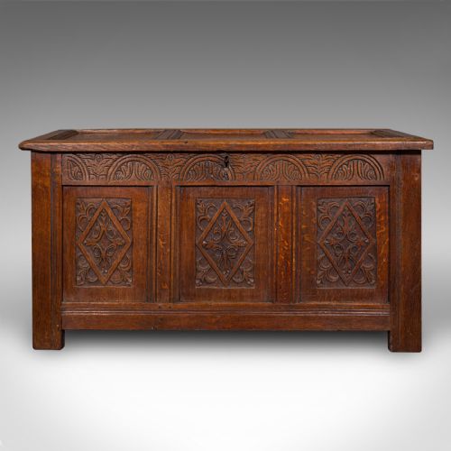 fig 3. Large Antique Coffer, English, Oak Storage Trunk, Linen Chest, William III, 1700