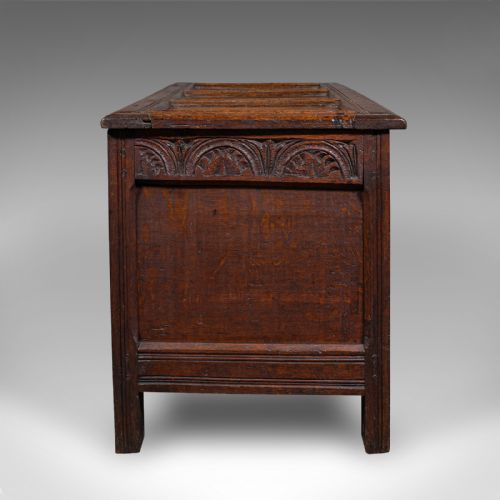 ANTIQUE CARVED COFFER ENGLISH OAK LINEN CHEST WINDOW SEAT WILLIAM III 1700 - ADDITIONAL PHOTO 3