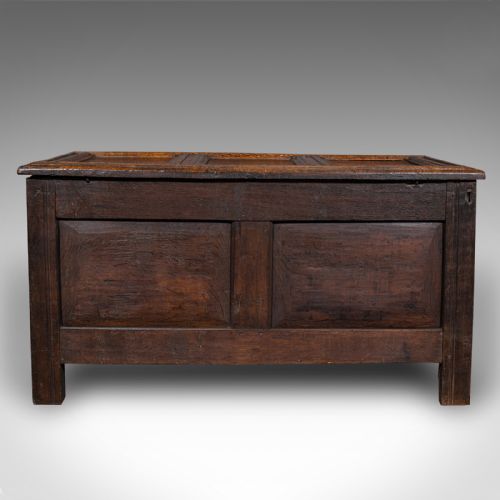 ANTIQUE CARVED COFFER ENGLISH OAK LINEN CHEST WINDOW SEAT WILLIAM III 1700 - ADDITIONAL PHOTO 4