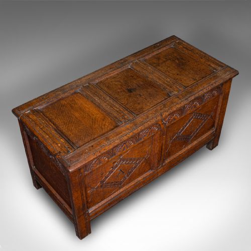 ANTIQUE CARVED COFFER ENGLISH OAK LINEN CHEST WINDOW SEAT WILLIAM III 1700 - ADDITIONAL PHOTO 6