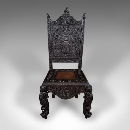 ANTIQUE CARVED VERANDA CHAIR CEYLONESE TEAK ORNATE SEAT VICTORIAN C1880 - ADDITIONAL PHOTO 1