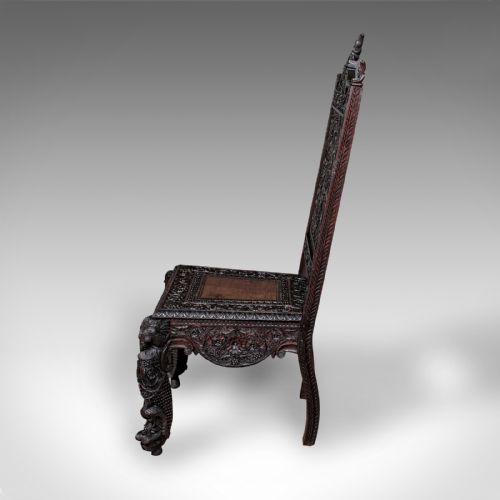 ANTIQUE CARVED VERANDA CHAIR CEYLONESE TEAK ORNATE SEAT VICTORIAN C1880 - ADDITIONAL PHOTO 2