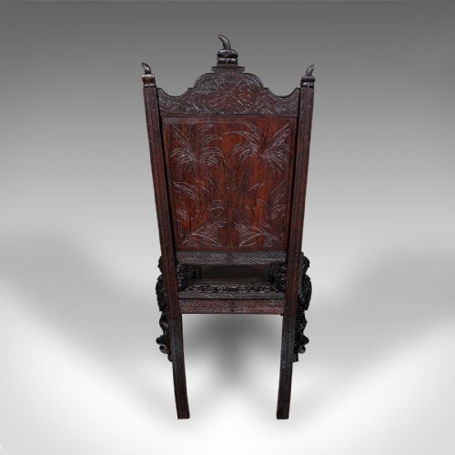 ANTIQUE CARVED VERANDA CHAIR CEYLONESE TEAK ORNATE SEAT VICTORIAN C1880 - ADDITIONAL PHOTO 3