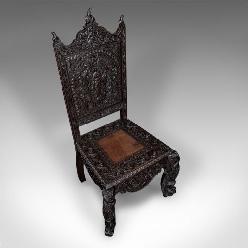 ANTIQUE CARVED VERANDA CHAIR CEYLONESE TEAK ORNATE SEAT VICTORIAN C1880 - ADDITIONAL PHOTO 4