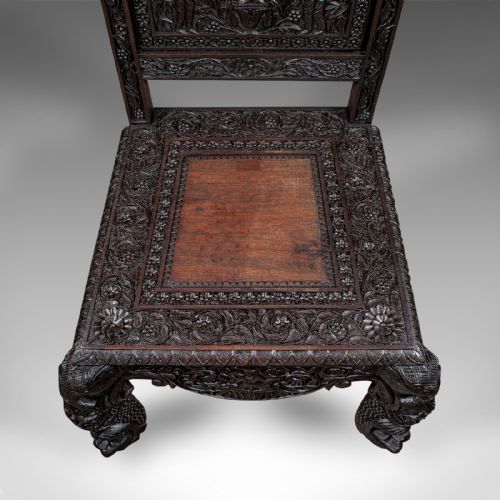 ANTIQUE CARVED VERANDA CHAIR CEYLONESE TEAK ORNATE SEAT VICTORIAN C1880 - ADDITIONAL PHOTO 8