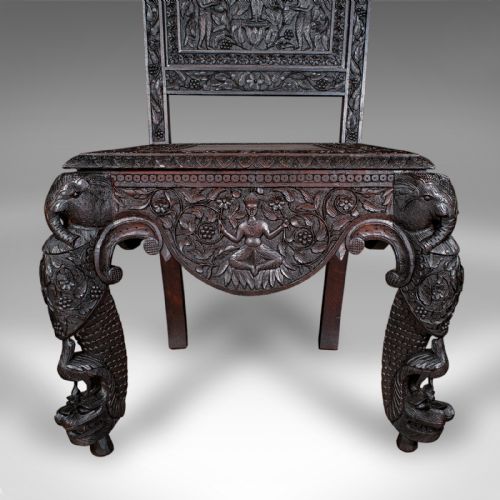 ANTIQUE CARVED VERANDA CHAIR CEYLONESE TEAK ORNATE SEAT VICTORIAN C1880 - ADDITIONAL PHOTO 9