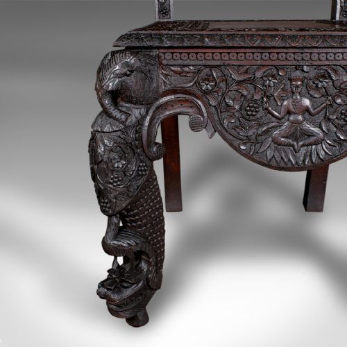 ANTIQUE CARVED VERANDA CHAIR CEYLONESE TEAK ORNATE SEAT VICTORIAN C1880 - ADDITIONAL PHOTO 10