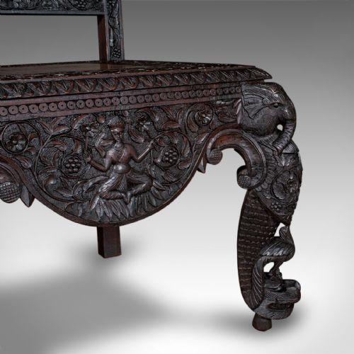 ANTIQUE CARVED VERANDA CHAIR CEYLONESE TEAK ORNATE SEAT VICTORIAN C1880 - ADDITIONAL PHOTO 11
